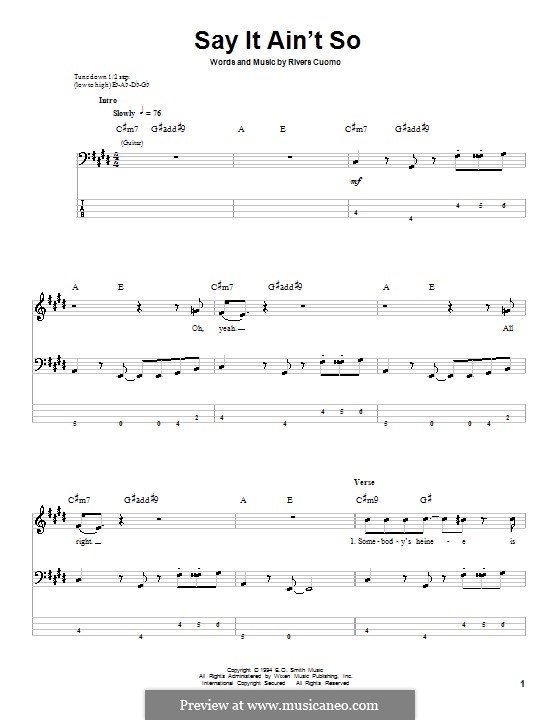 Say It Ain't So (Weezer): For bass guitar with tab by Rivers Cuomo.
