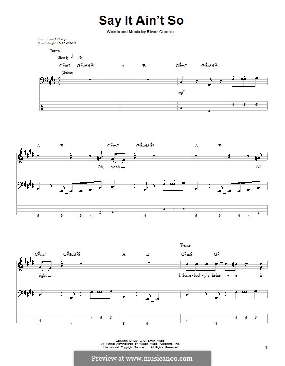 Say It Ain't So (Weezer): For bass guitar with tab by Rivers Cuomo