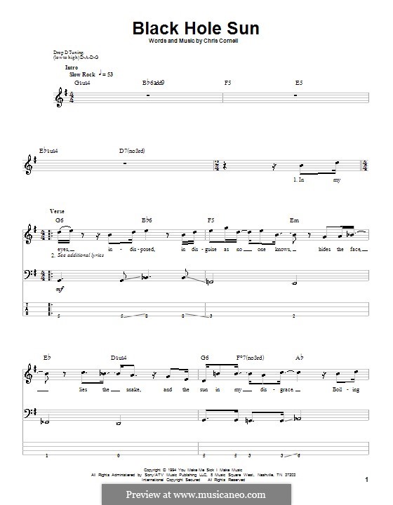 Black Hole Sun (Soundgarden): For bass guitar with tab by Chris Cornell