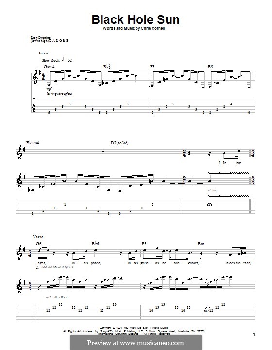 Black Hole Sun (Soundgarden): For guitar with tab by Chris Cornell