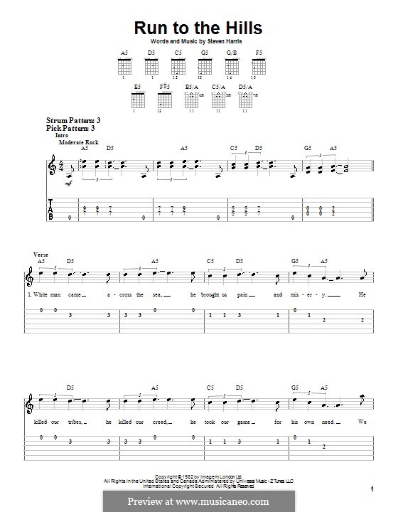 Run to the Hills (Iron Maiden): For guitar (very easy version) by Steve Harris