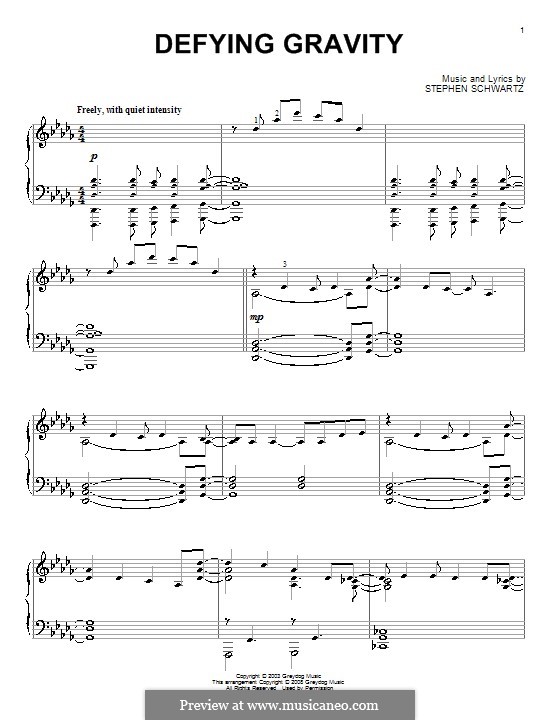 Defying Gravity (from the Broadway Musical Wicked): For piano by Stephen Schwartz