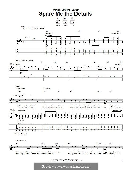 Spare Me the Details: For guitar with tab by The Offspring