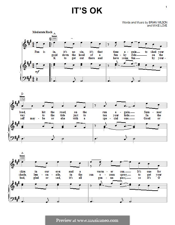 its ok the beach boys by b wilson m love sheet music on beach boys piano sheet music