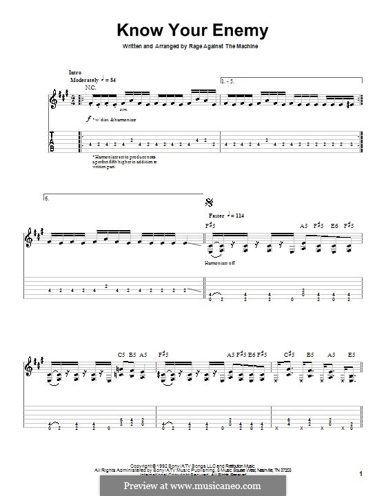 Know Your Enemy: For guitar with tab by Rage Against The Machine