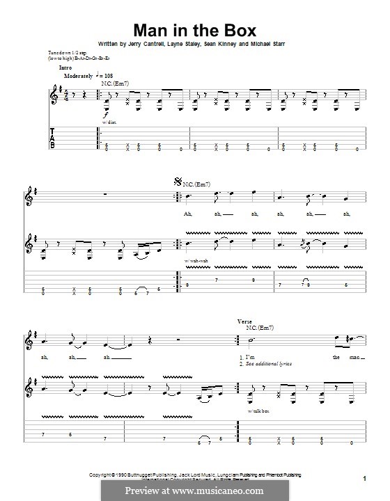 Man in the Box (Alice in Chains): For guitar with tab by Jerry Cantrell, Layne Staley, Michael Starr, Sean Kinney