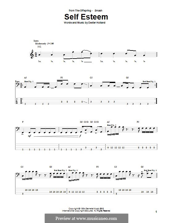 Self Esteem (The Offspring): For bass guitar with tab by Dexter Holland