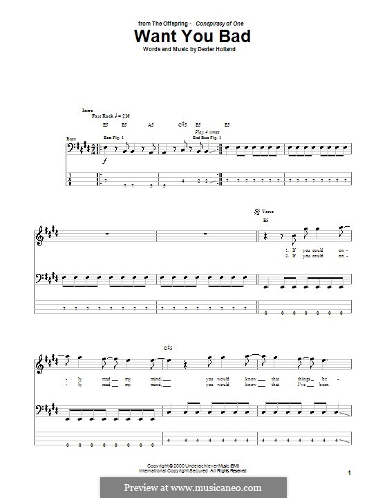 Want You Bad (The Offspring): For bass guitar with tab by Dexter Holland