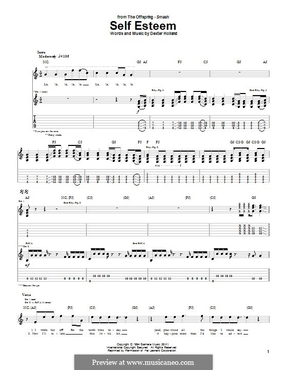 Self Esteem (The Offspring): For guitar with tab by Dexter Holland