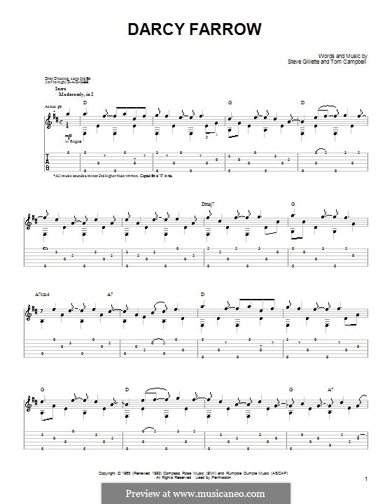 Darcy Farrow: For guitar with tab by Steve Gillette, Tom Campbell