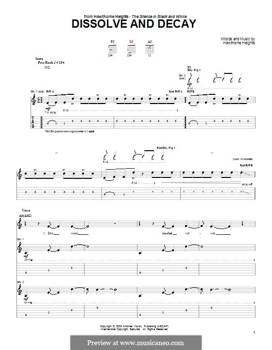 Dissolve and Decay: For guitar with tab by Hawthorne Heights