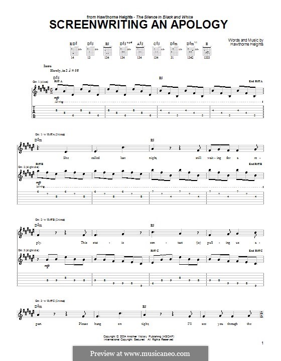 Screenwriting an Apology by Hawthorne Heights - sheet music on MusicaNeo