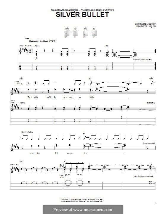 Silver Bullet: For guitar with tab by Hawthorne Heights