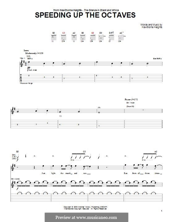 Speeding Up the Octaves: For guitar with tab by Hawthorne Heights