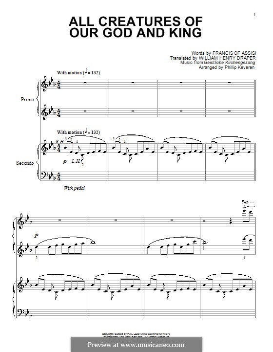 All Creatures of Our God and King: For piano four hands by Unknown (works before 1850)