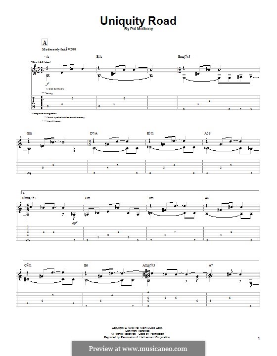 Uniquity Road: For guitar with tab by Pat Metheny