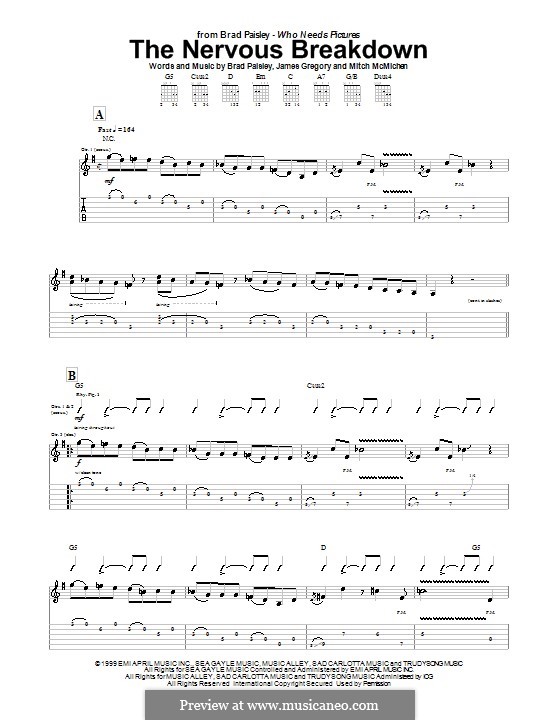 The Nervous Breakdown (Brad Paisley): For guitar with tab by James Gregory, Mitch McMichen