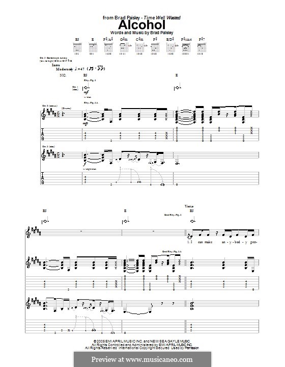 Alcohol: For guitar with tab by Brad Paisley