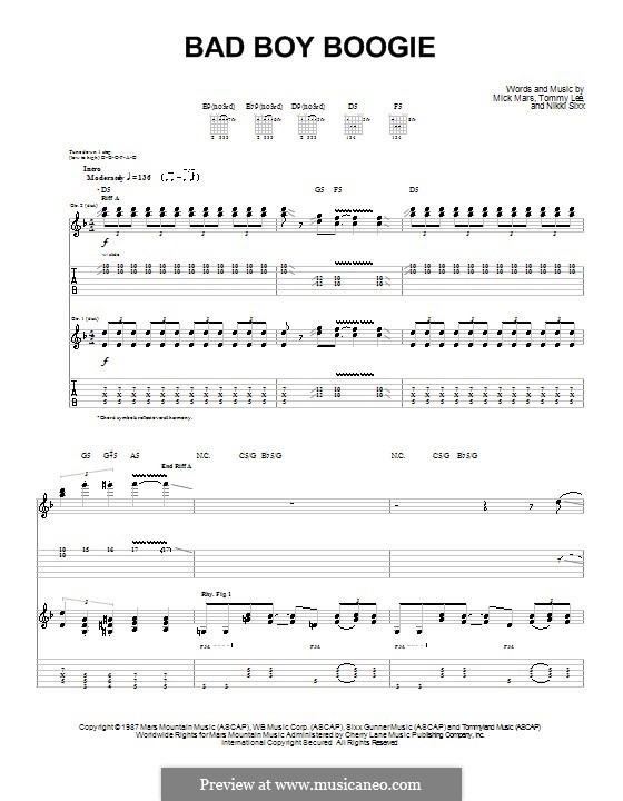 Bad Boy Boogie (Motley Crue): For guitar with tab by Mick Mars, Nikki Sixx, Tommy Lee