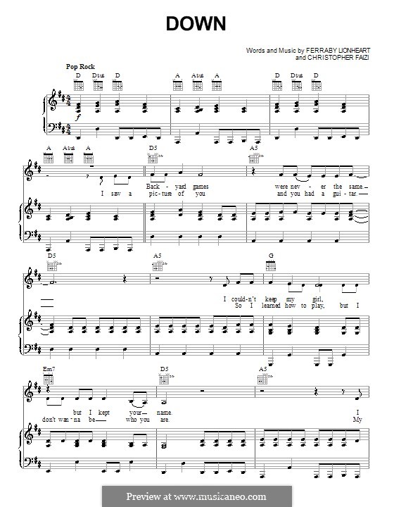 Down (Teddy Geiger): For voice and piano (or guitar) by Christopher Faizi, Ferraby Lionheart