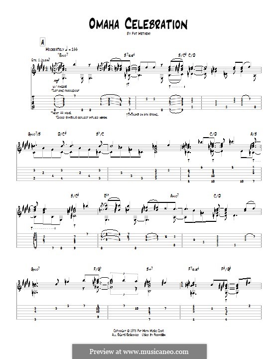 Omaha Celebration: For guitar with tab by Pat Metheny