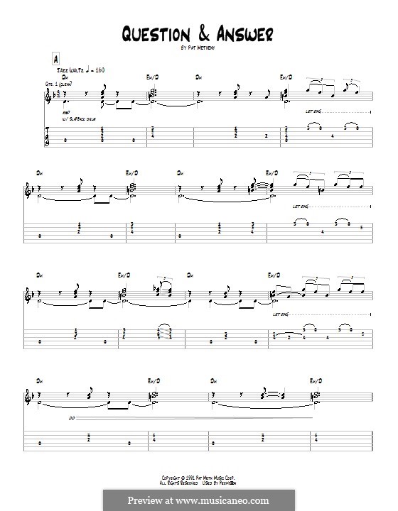 Question & Answer: For guitar with tab by Pat Metheny