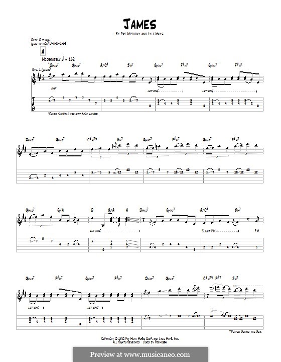 James: For guitar with tab by Lyle Mays, Pat Metheny