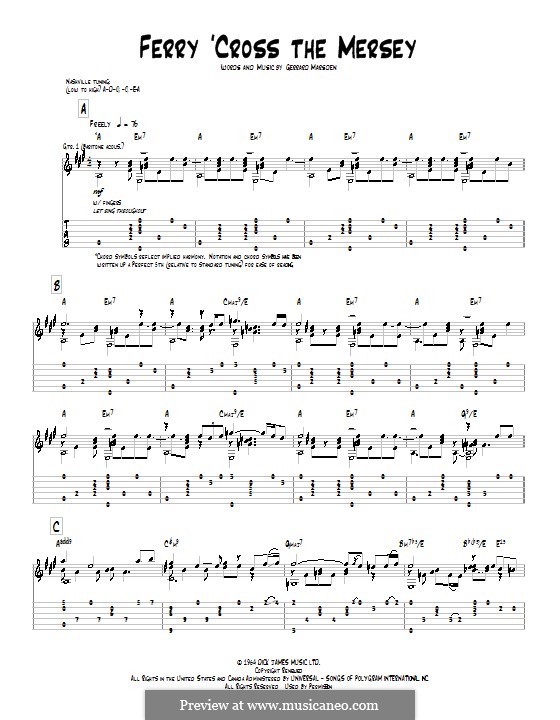 Ferry 'Cross the Mersey (Gerry and The Pacemakers): For guitar with tab by Gerard Marsden