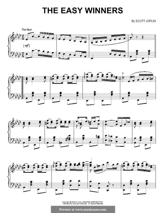 The Easy Winners: For piano by Scott Joplin