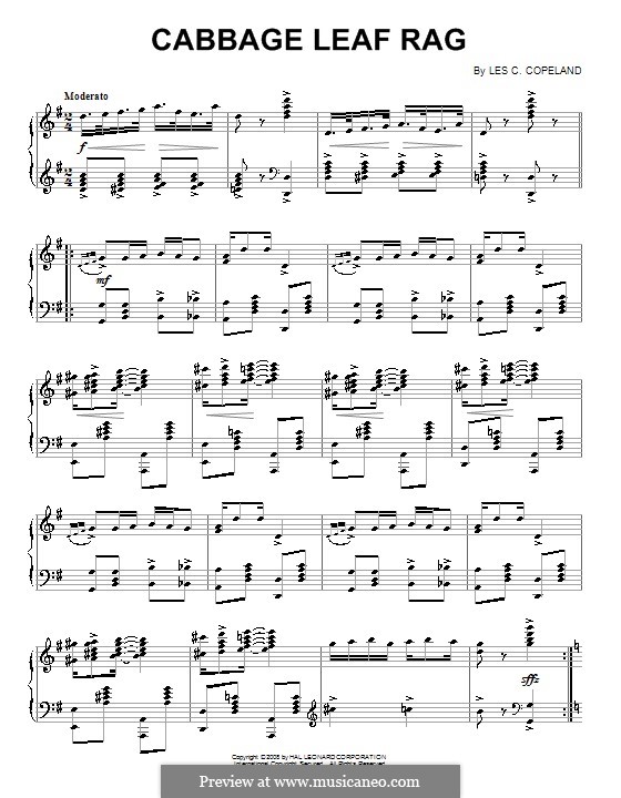 Cabbage Leaf Rag: For piano by Les C. Copeland