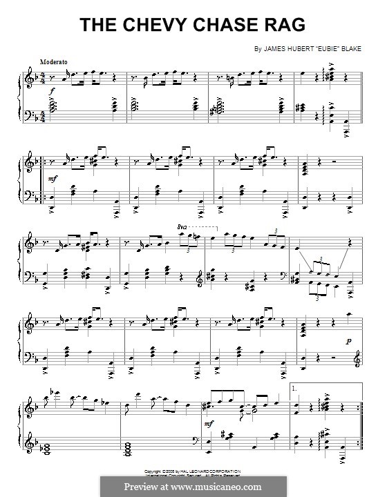 The Chevy Chase Rag: For piano by James Hubert Blake