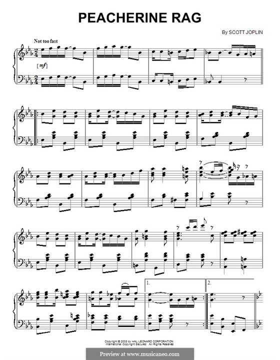 Peacherine Rag: For piano by Scott Joplin