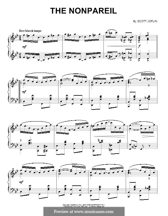 The Nonpareil: For piano by Scott Joplin