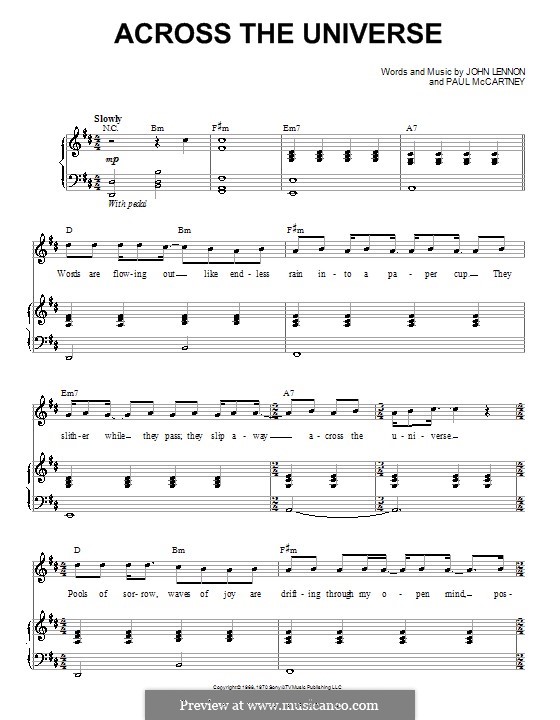 Across the Universe (The Beatles): For voice and piano or guitar (high quality sheet music) by John Lennon, Paul McCartney