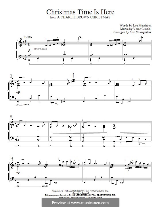 Christmas Time is Here (from A Charlie Brown Christmas), for Piano by V. Guaraldi on MusicaNeo