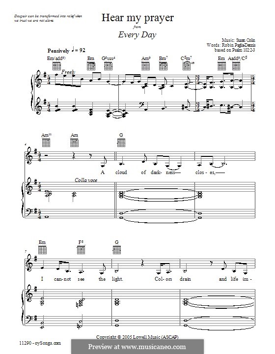 Hear My Prayer: For voice and piano (or guitar) by Susan Colin