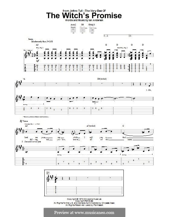 The Witch's Promise (Jethro Tull): For guitar with tab by Ian Anderson