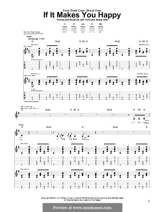 If It Makes You Happy: For guitar with tab by Jeffrey Trott, Sheryl Crow