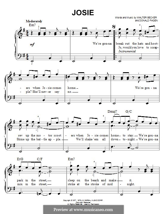 Josie (Steely Dan): For easy piano by Donald Fagen, Walter Becker