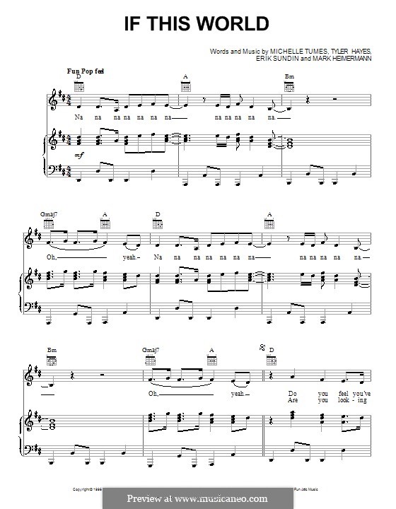 If This World (Jaci Velasquez): For voice and piano (or guitar) by Erik Sundin, Mark Heimermann, Michelle Tumes, Tyler Hayes