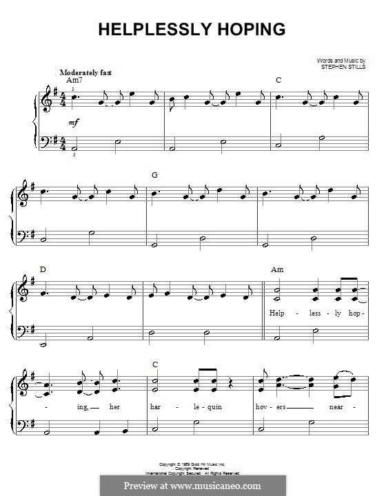 Helplessly Hoping (Crosby, Stills & Nash): For easy piano by Stephen Stills