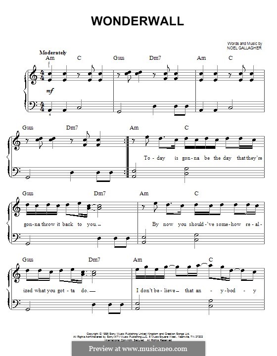 Wonderwall (Oasis): For easy piano by Noel Gallagher