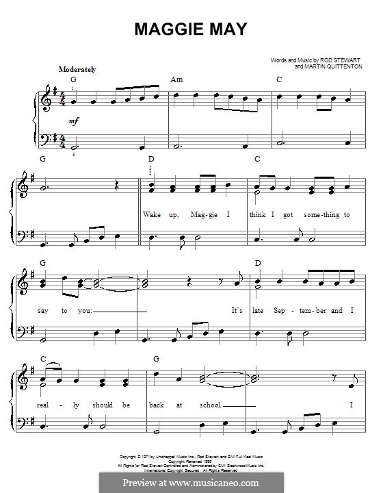 Maggie May: For easy piano by Martin Quittenton, Rod Stewart