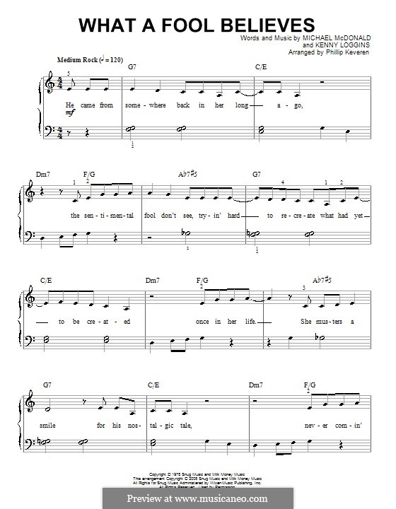 What a Fool Believes (The Doobie Brothers): For piano by Kenny Loggins, Michael McDonald