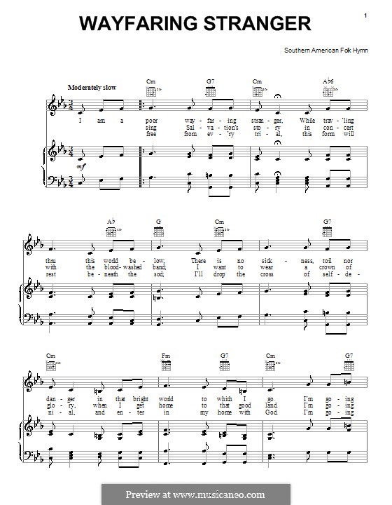 Wayfaring Stranger: For voice and piano (or guitar) by folklore