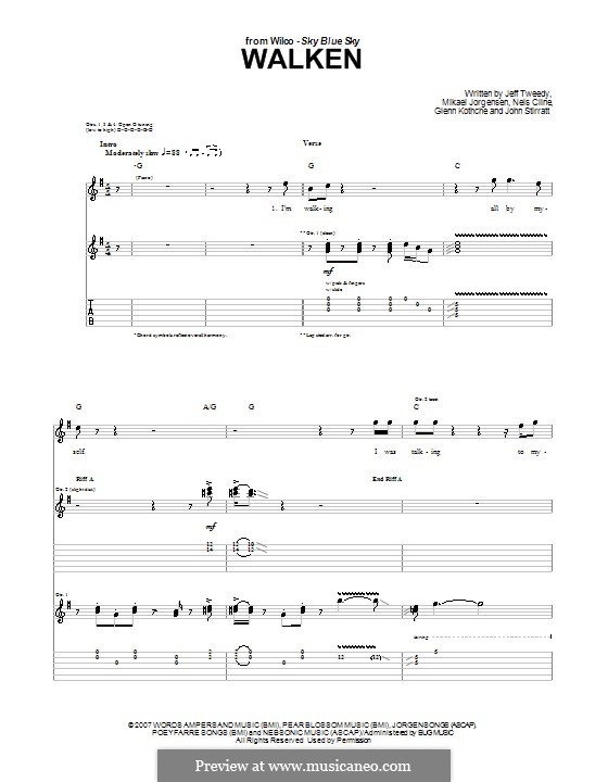 Walken (Wilco): For guitar with tab by Glenn Kothche, Jeff Tweedy, John Stirratt, Mikael Jorgensen, Nels Cline
