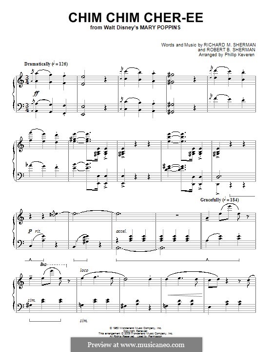 Chim Chim Cher-ee (from Mary Poppins), for Piano: For a single performer by Richard M. Sherman, Robert B. Sherman