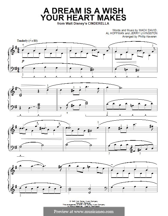 A Dream Is a Wish Your Heart Makes (from Disney's Cinderella): For piano (with fingering) by Al Hoffman, Jerry Livingston, Mack David