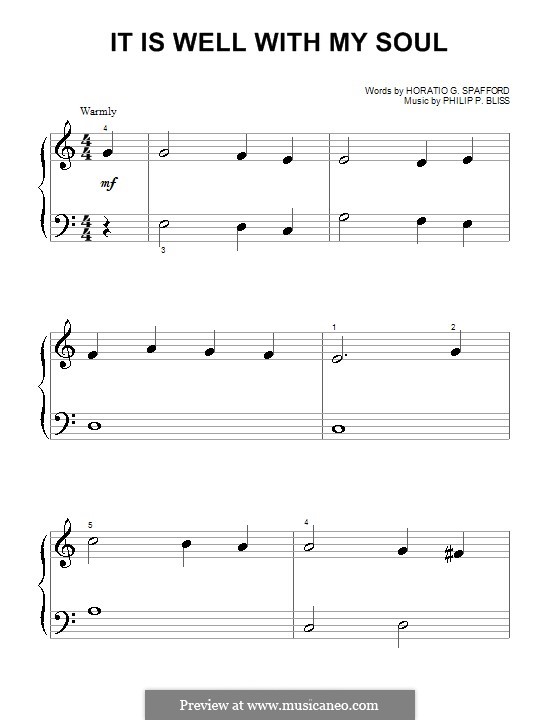 It Is Well with My Soul (Printable scores): For piano (very easy version) by Philip Paul Bliss