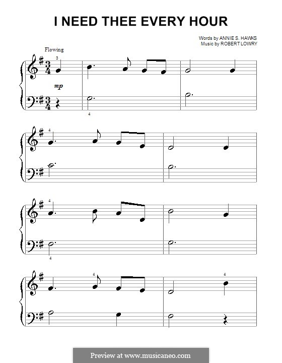 I Need Thee Every Hour: For piano by Robert Lowry